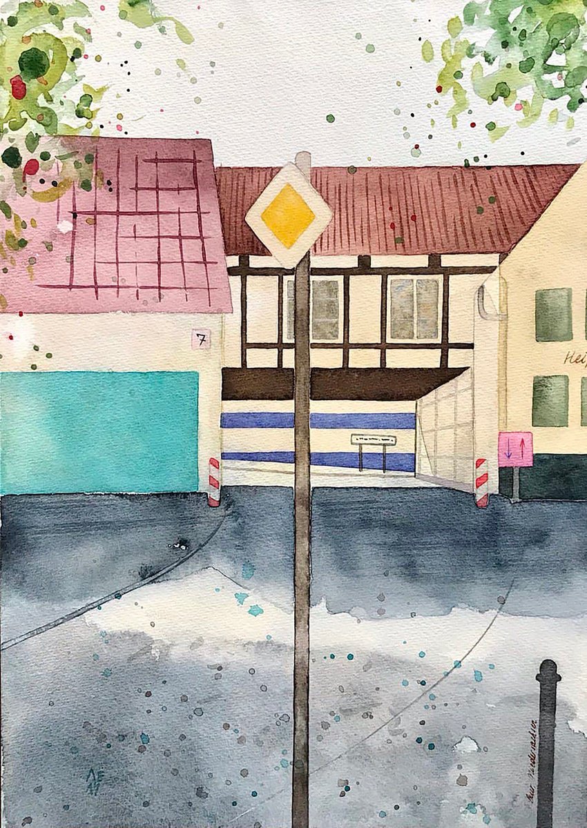 Photorealistic Cityscapes Watercolour By Alona Hryn, 9 X 13, The Place Of Silence, Original Artwork