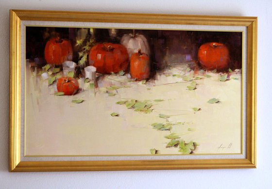 Still  Life with Pumpkins Original oil Painting Large size Framed