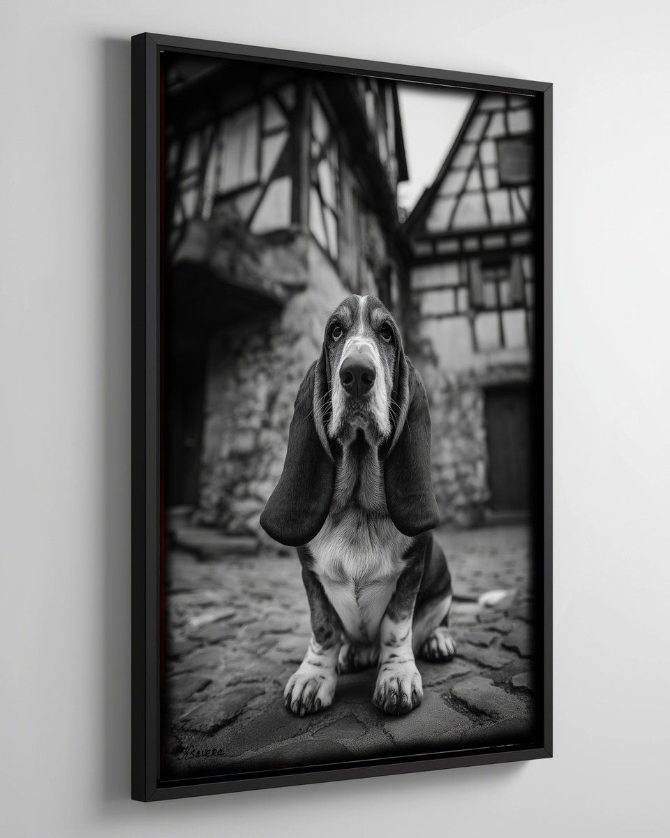 Photorealistic Animal Photograph By Ksavera, 25 X 37", Dog In Old Village B0805E, Original Artwork