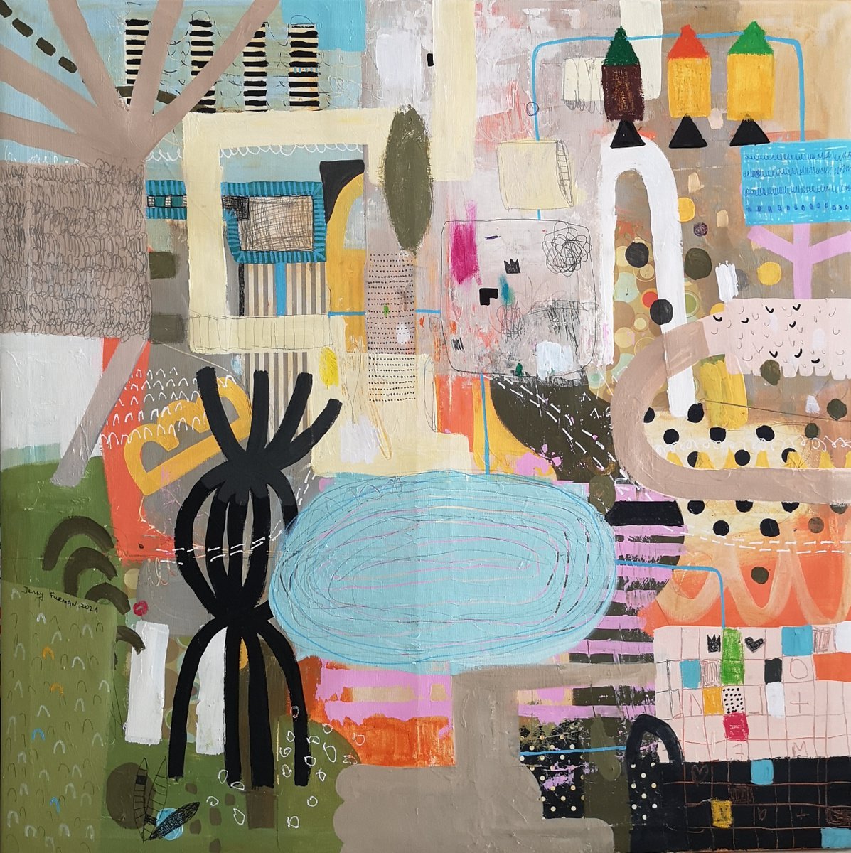 Abstract Painting By Jenny Furman, 35 X 35, Another Day, Original Artwork