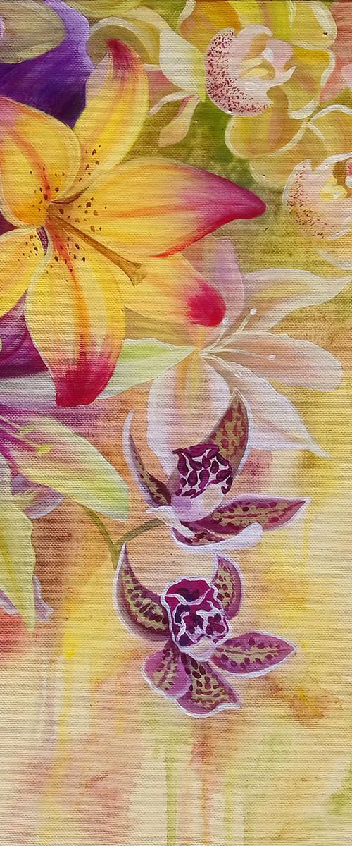 "Allure", original floral painting, lilies, flower composition by Anna Steshenko
