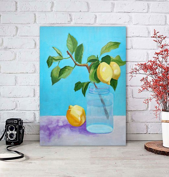 Lemon branch in a jar