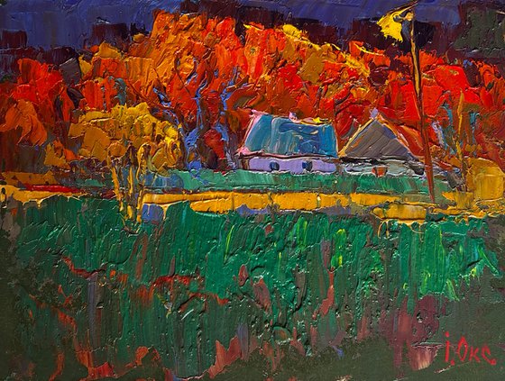 Crimson autumn in the village