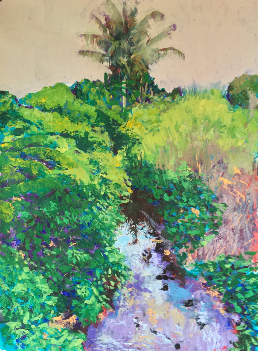 Impressionistic Landscape Acrylic Painting By John Cottee, 22 X 30, Overgrown, Original Artwork