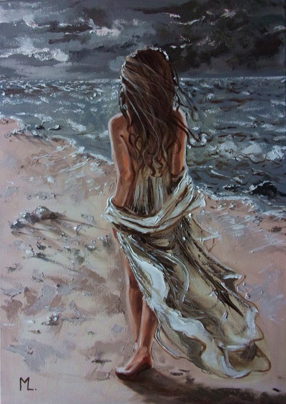 " NEW HORIZONS ... " SUN SKY SEA SAND liGHt  ORIGINAL OIL PAINTING, GIFT, PALETTE KNIFE