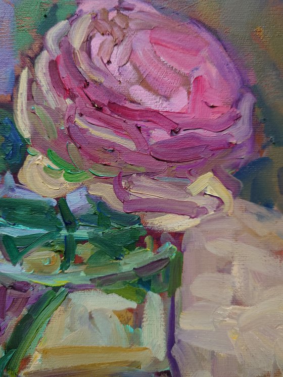 Pink Rose in Glass Mug