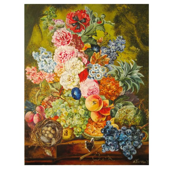 Fruit and Blossoms on Table