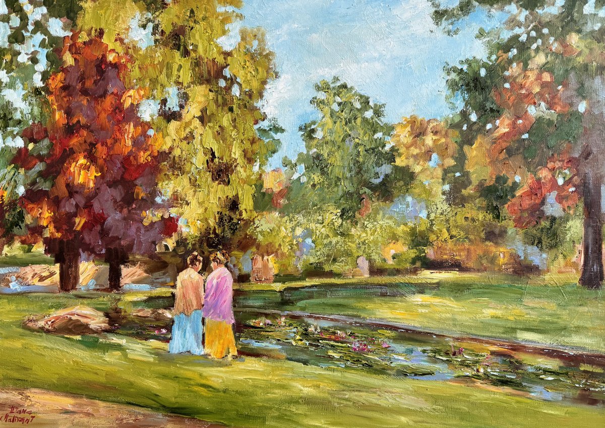 Impressionistic Landscape Oil Painting By Diana Malivani, 28 X 20, Sul Bordo Dello Stagno, Original Artwork