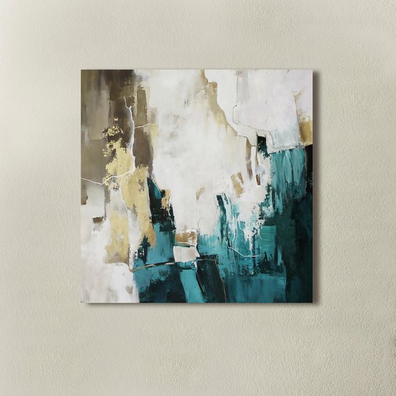 "Teal Flood 2" Teal gold abstract acrylic art