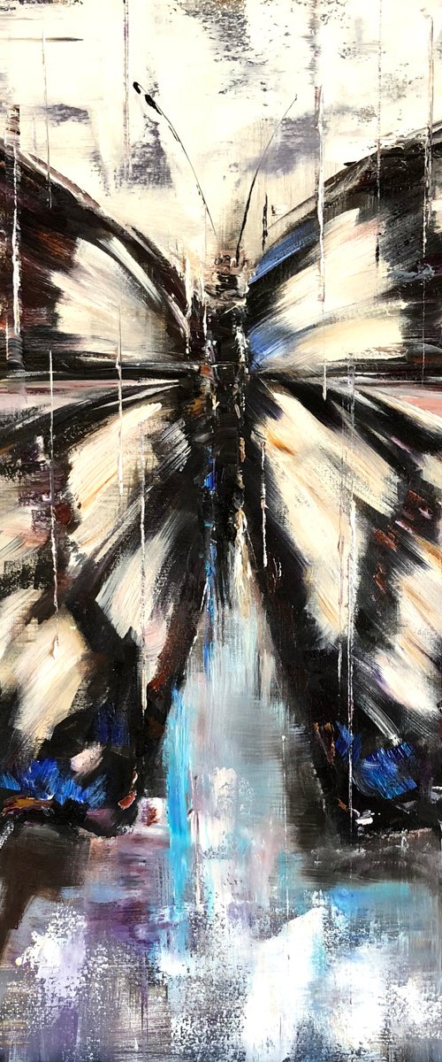 HEAVENLY LACE - Abstract butterfly. Beautiful butterfly. Black and white butterfly. Unusual butterfly. Big wings. Large strokes. Dreams. Lace. Flight. by Marina Skromova