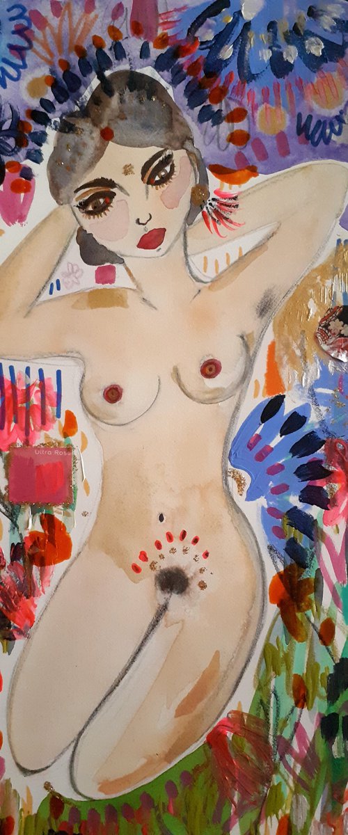 Nude Woman Flowers Garden by Céline Marcoz