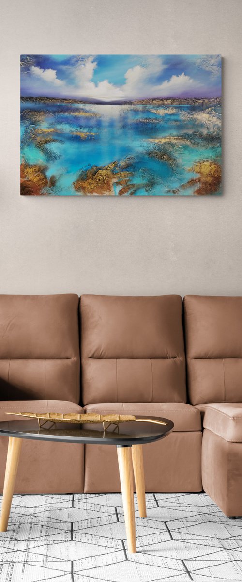 A beautiful large modern semi-abstract seascape painting "Wonderland" by Vera Hoi