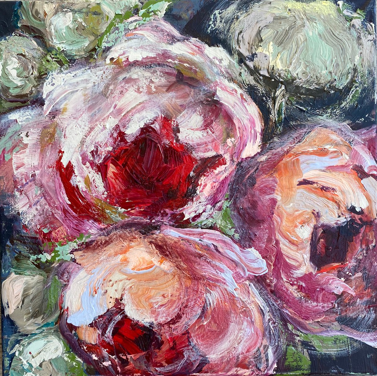 Summer flowers bloom original flower painting on canvas by Oksana Petrova