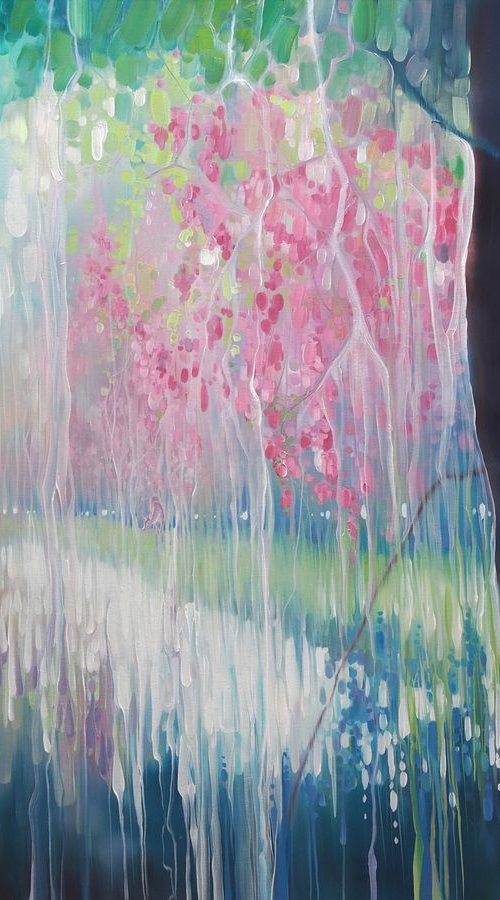 Song of April - a large abstract landscape painting of a Sussex river valley by Gill Bustamante