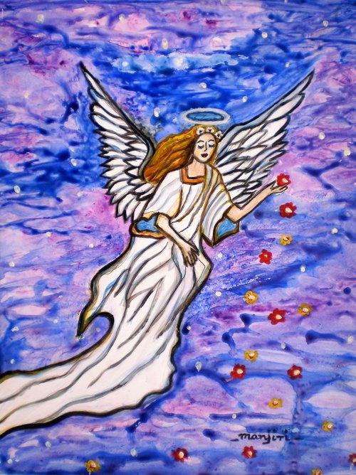 Guardian Angel spiritual painting Gift to love and protect by Manjiri Kanvinde
