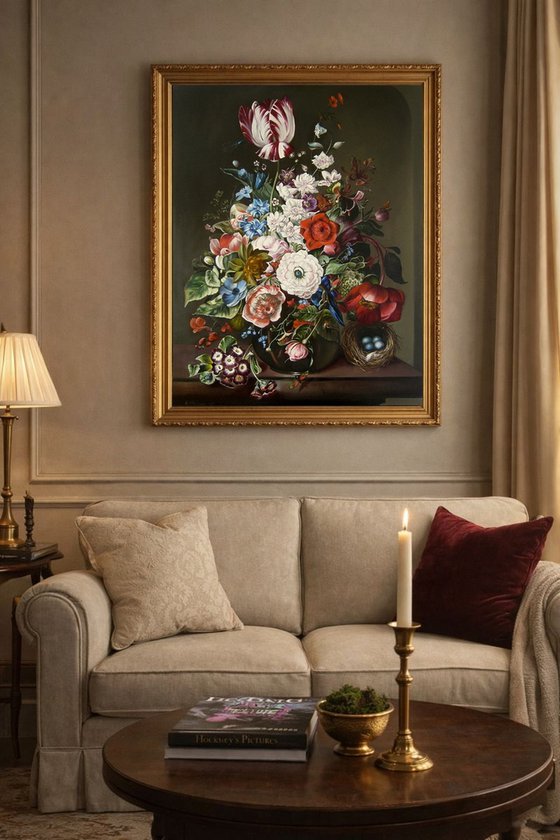 Dutch Bouquet with Tulip and Dark Ground