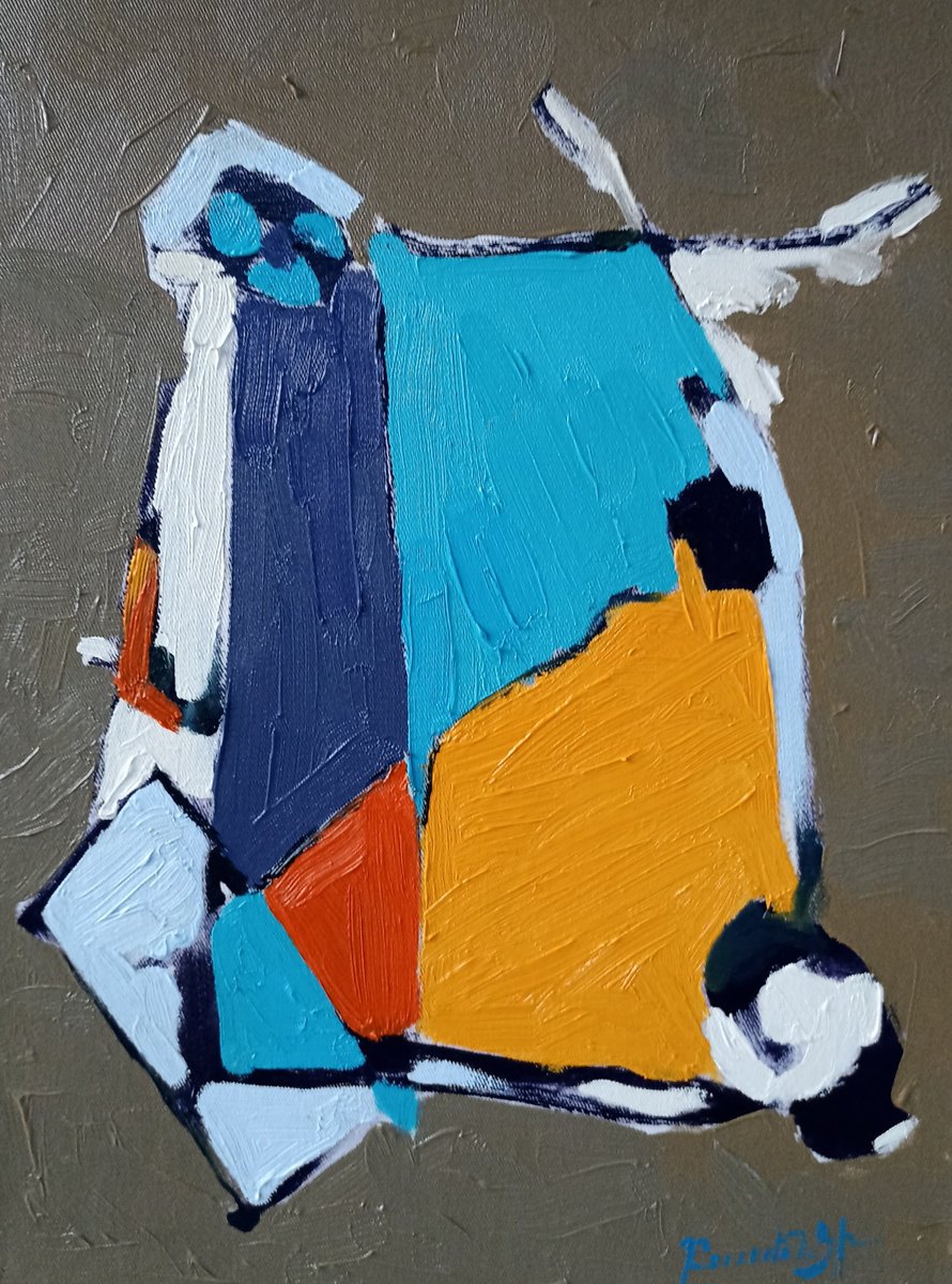 Abstract Oil Painting By Artyom Basenci, 12 X 16, Urban Blueprint, Original Artwork