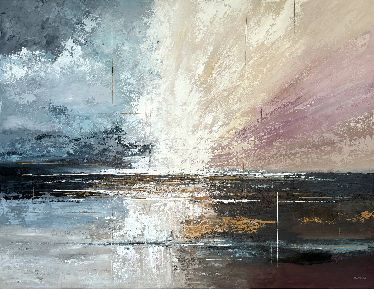 Radiant Divide - Blue Pink Abstract Landscape By Tatiana Malinovscaia, 47 X 35, Artwork For Sale On Artfinder