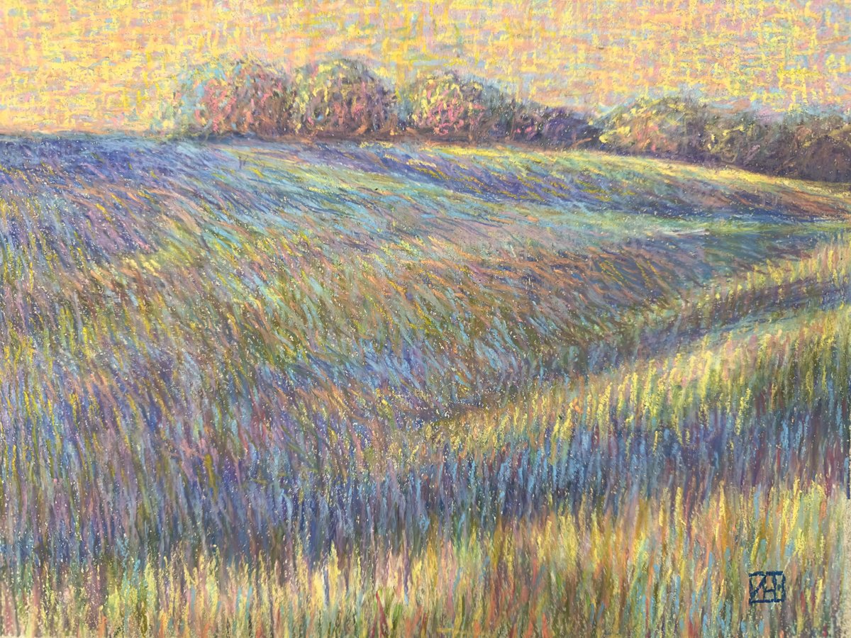 Impressionistic Landscape Pastel Drawing By Nataliia Zaharuk, 12 X 9", Summer Day #2, Original Artwork
