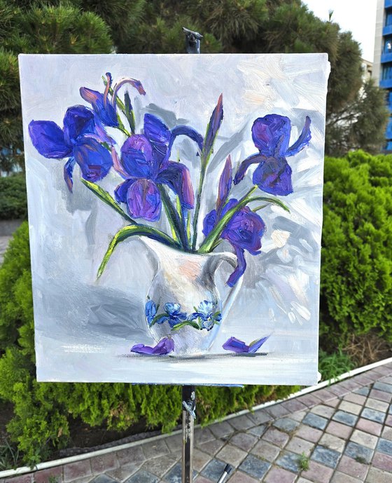 Irises in a White Vase