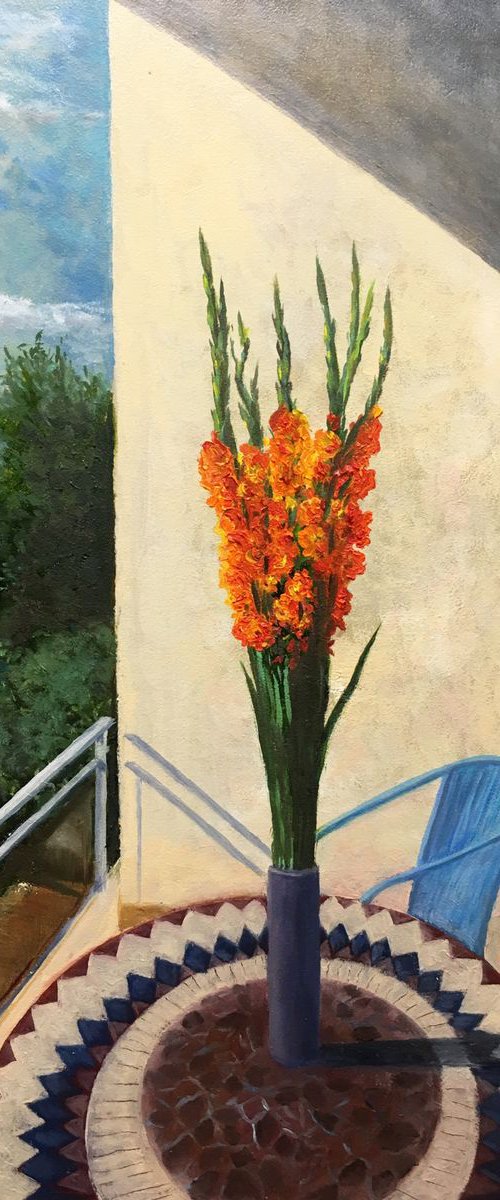 Gladioluses on the balcony by Albert Safiullin