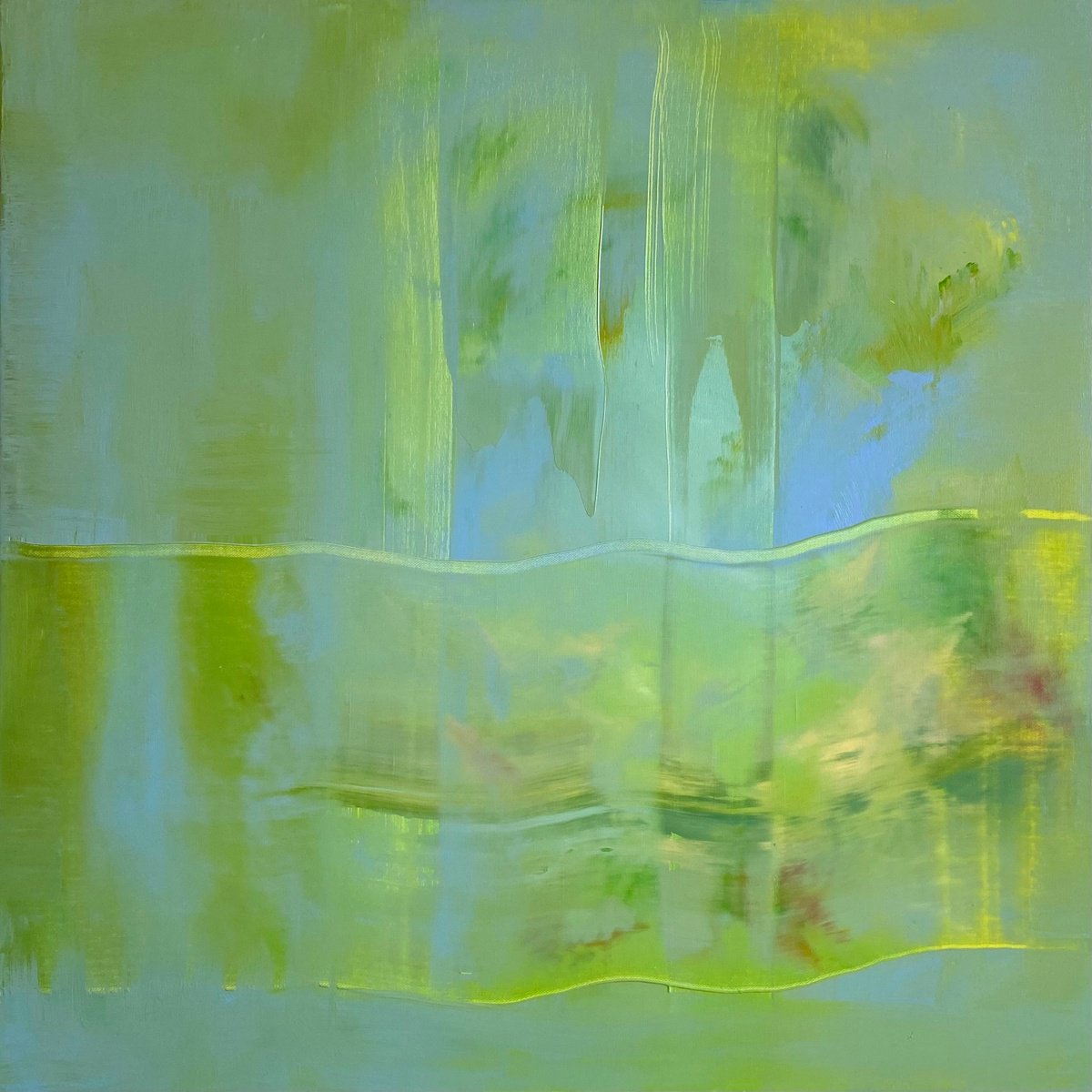 Abstract Landscape Oil Painting By Junija (Yuna) Galejeva, 28 X 28", Untitled, Original Artwork