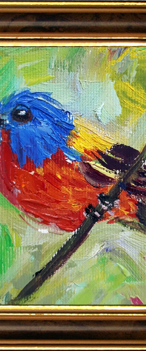 BIRD #8  FRAMED / FROM MY A SERIES OF MINI WORKS BIRDS / ORIGINAL PAINTING by Salana Art Gallery