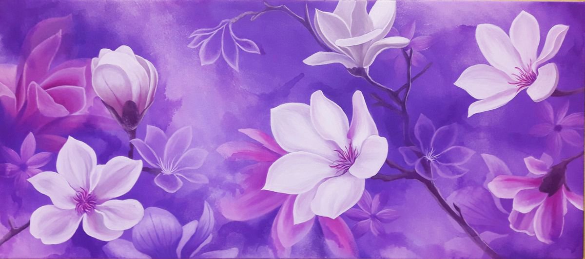 Blossom, original magnolia painting, floral art, flowers painting by Anna Steshenko