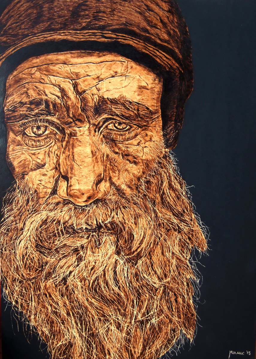 Expressive Portrait Painting By Milis Pyrography, 20 X 28", Compassion, Original Artwork