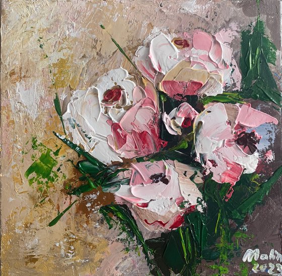 ROSE MOOD  - Pink. Flowers. Gift. Bright color. Bouquet. Garden. Garden flowers.Mini-art. Fast painting. The best solution. Gift painting.Season. Holidays.