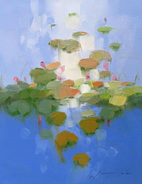 Waterlilies Pond, Original oil painting, Handmade artwork, One of a kind by Vahe Yeremyan