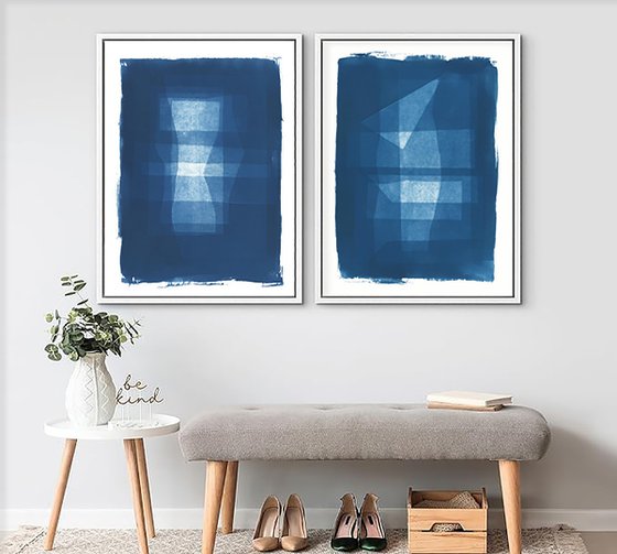 Blue living room art wall