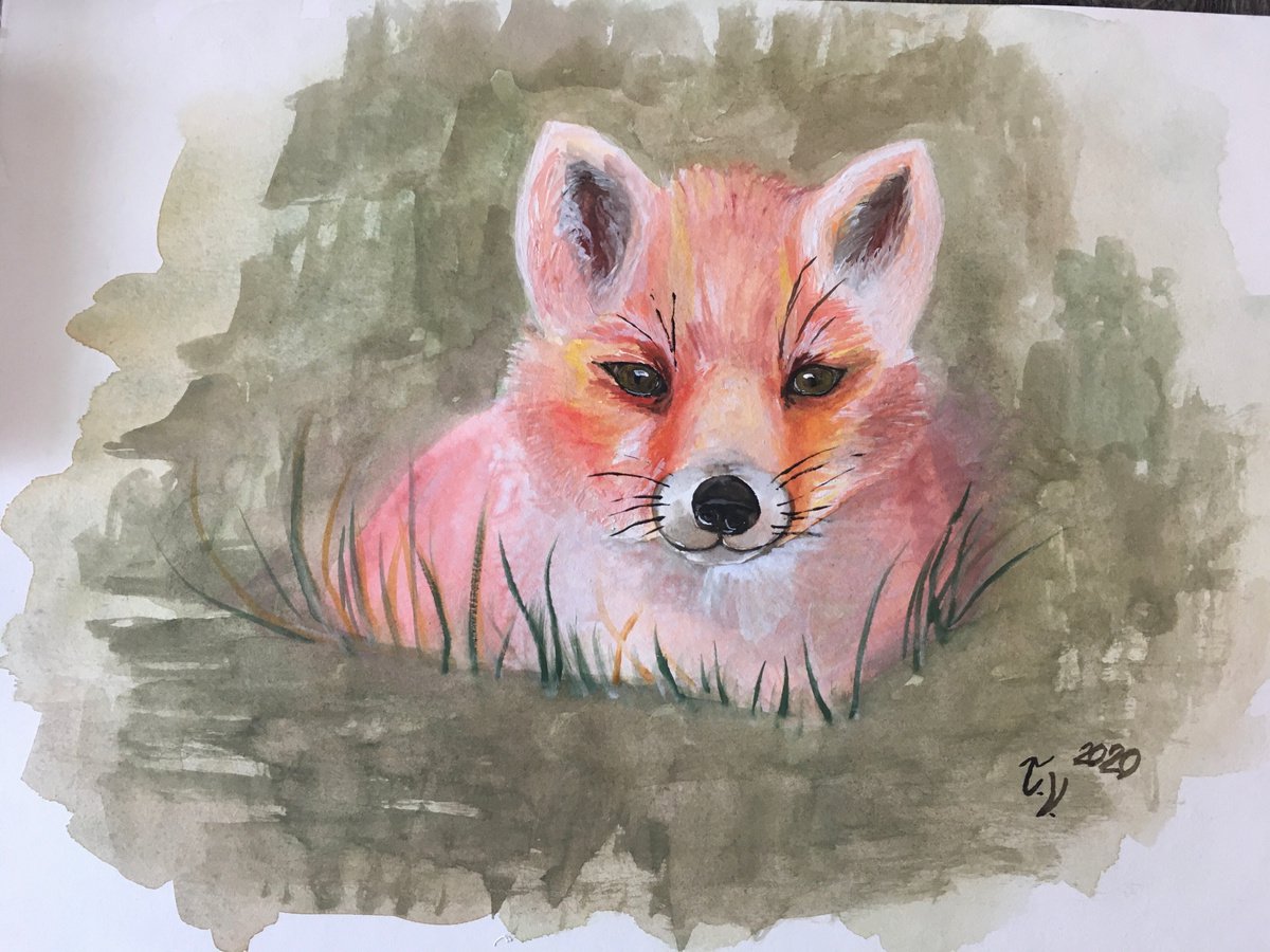 Little Fox in The Grass by Timea Valsami