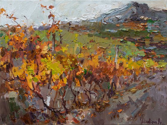 Autumn vineyard Landscape painting