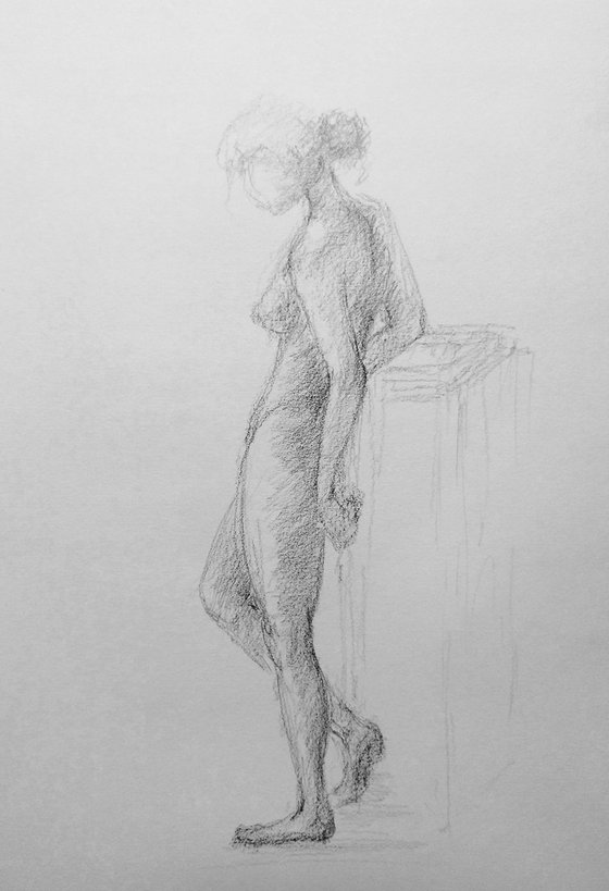 Nude model. Original pencil drawing.