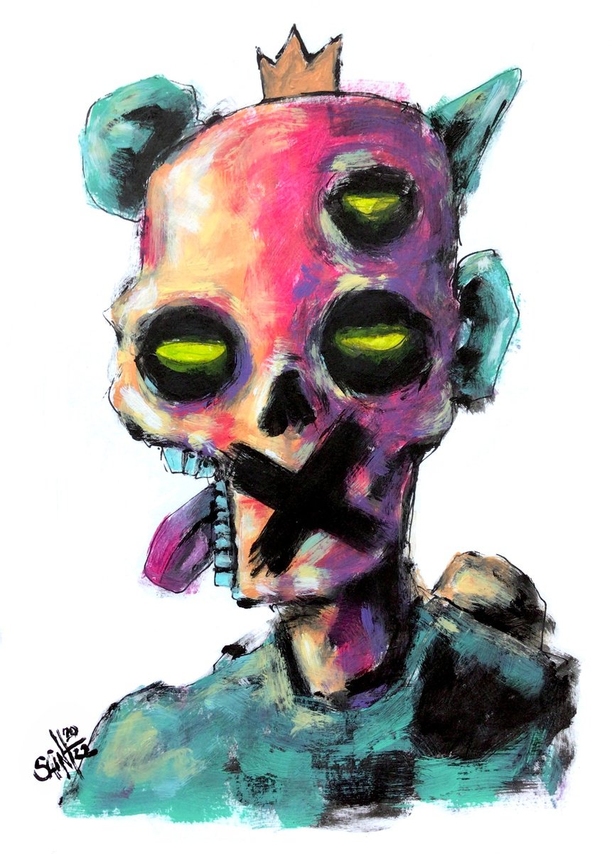 #93 Silent Zombie portrait painting original art, Horror Naive Outsider Folk Art Brut Stra... by Ruslan Aksenov