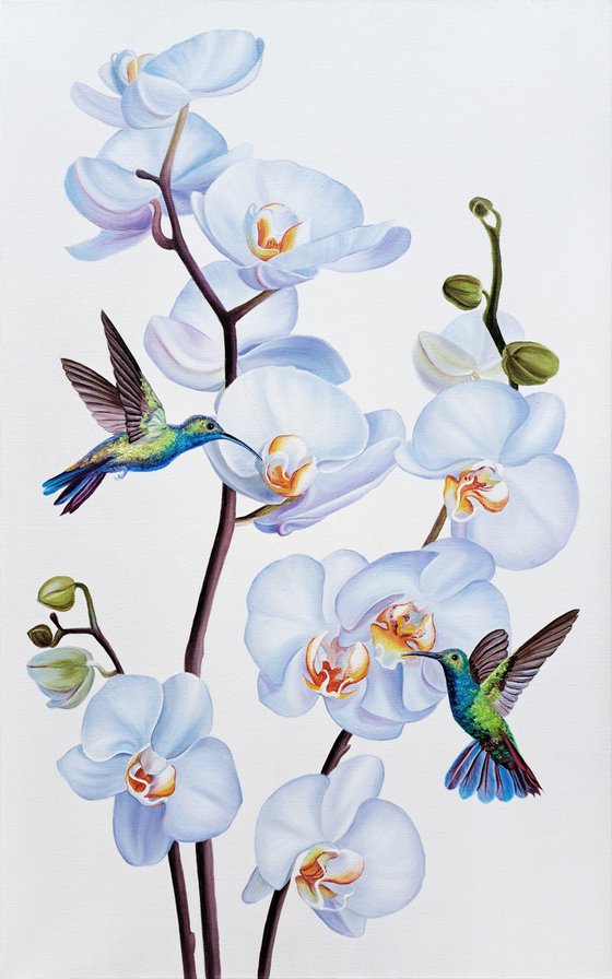 "Harmony", orchid and birds art