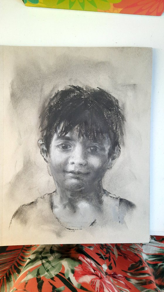 Charcoal Boy Portrait - original charcoal drawing