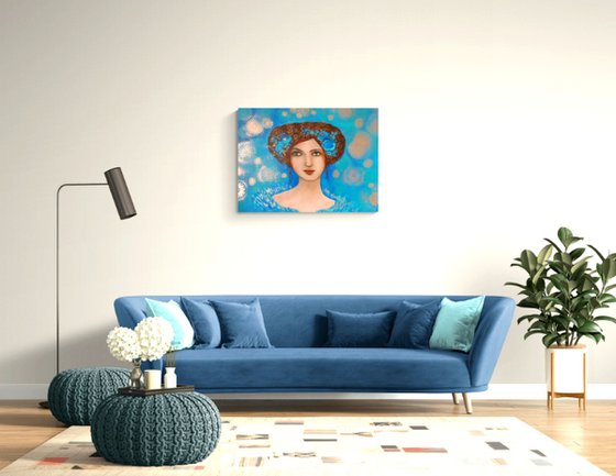 Reserved for Stacy The blue muse 60 x 81 cm