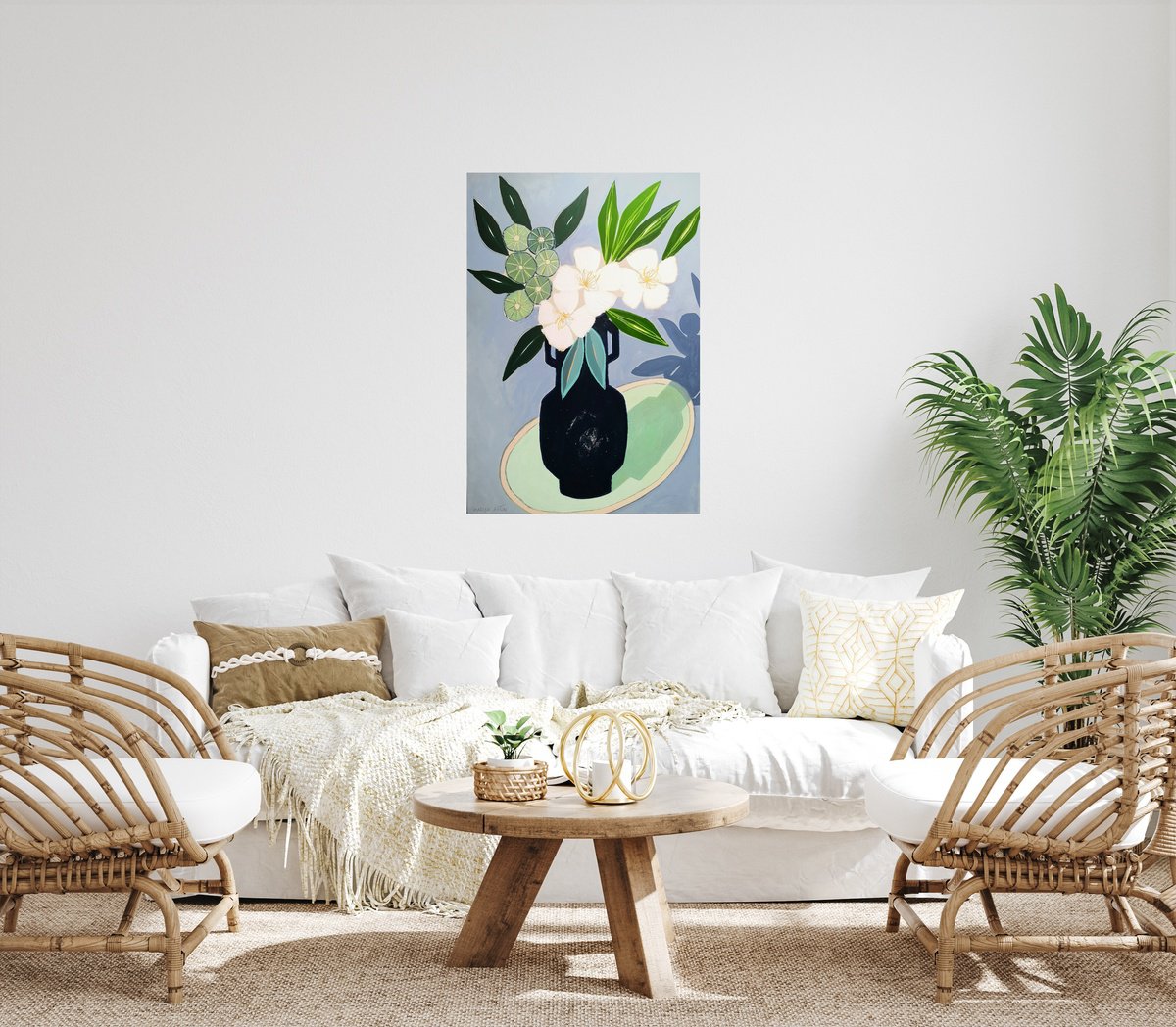 Impressionistic Still Life Painting By Marisa Anon, 25 X 37", Spring Florals In Blue I, Original Artwork