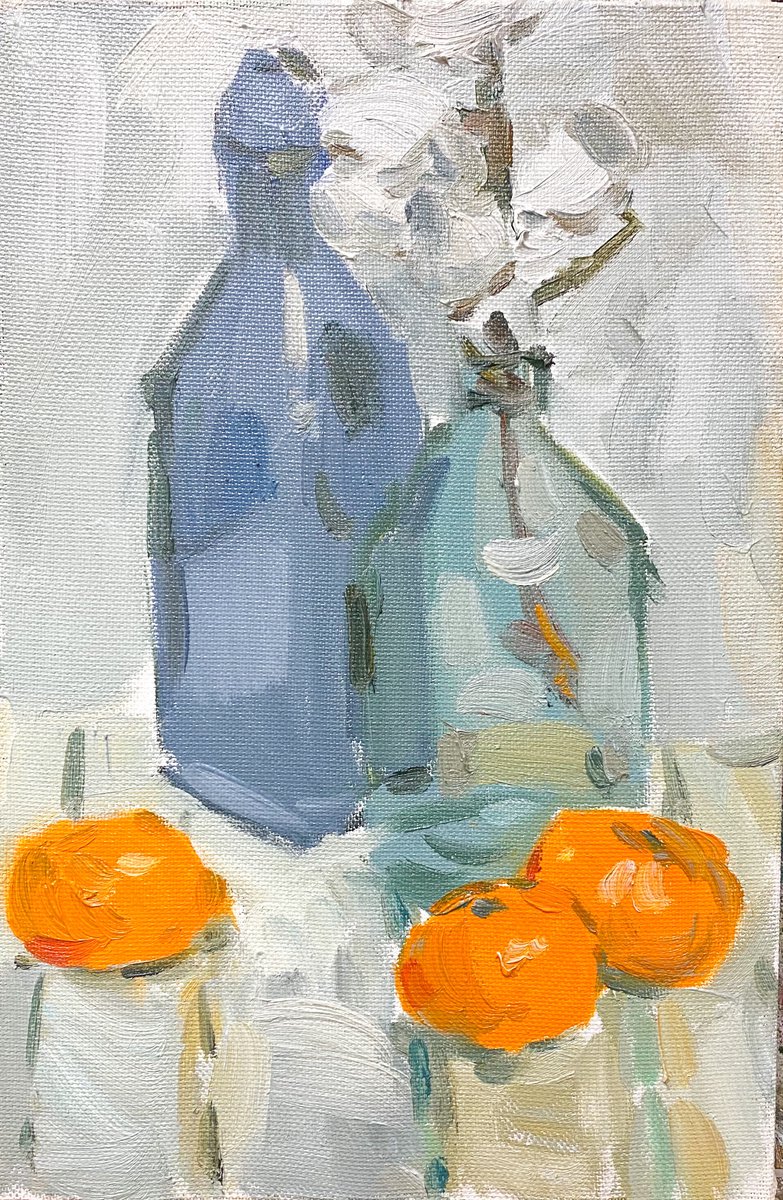 Still life with cotton and tangerines (3) by Nataliia Nosyk