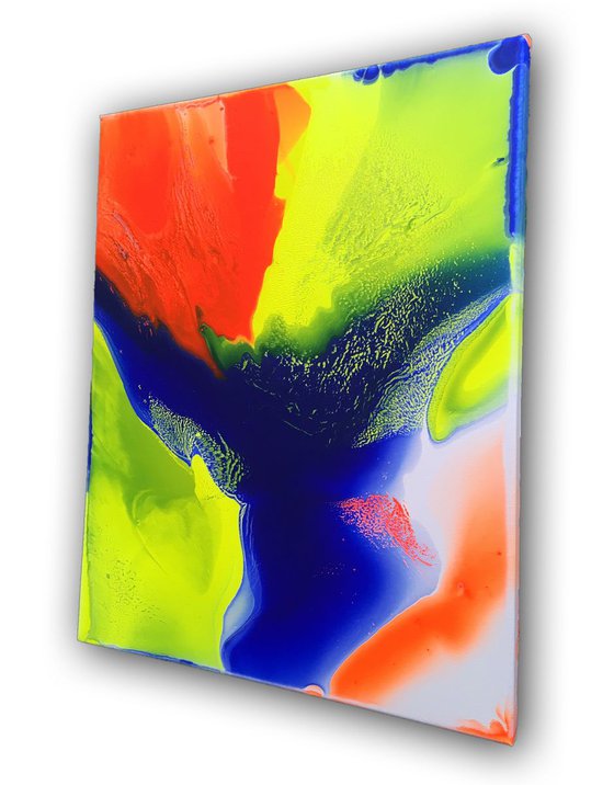 "Swimming In The Fluorescent Future" - FREE USA SHIPPING - Original Abstract PMS Acrylic Painting - 16 x 20 inches