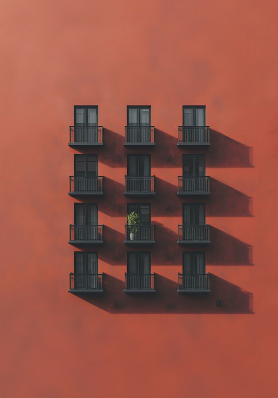 Red wall with a single tree