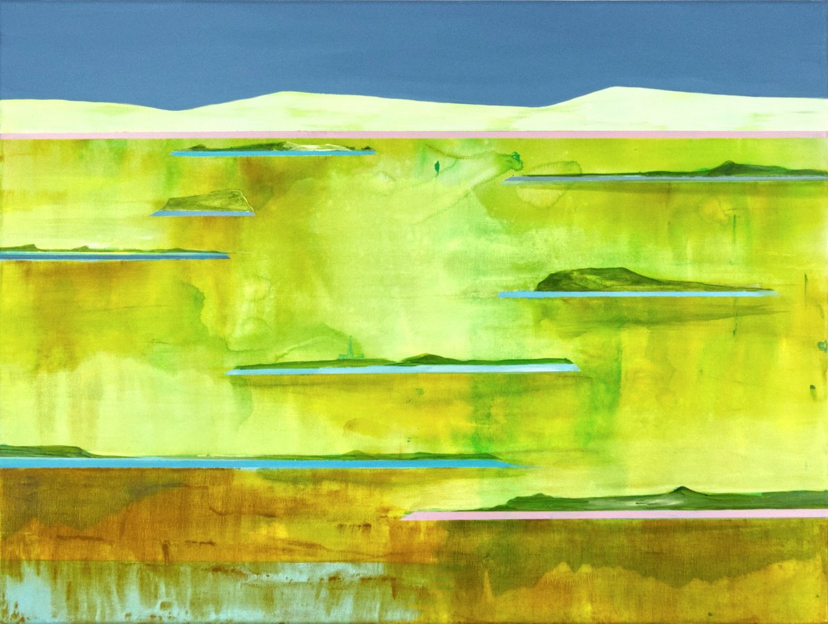 Organic Abstract Acrylic Painting By Katrin Roth, 31 X 24", Drifting Between The Islands 2, Original Artwork