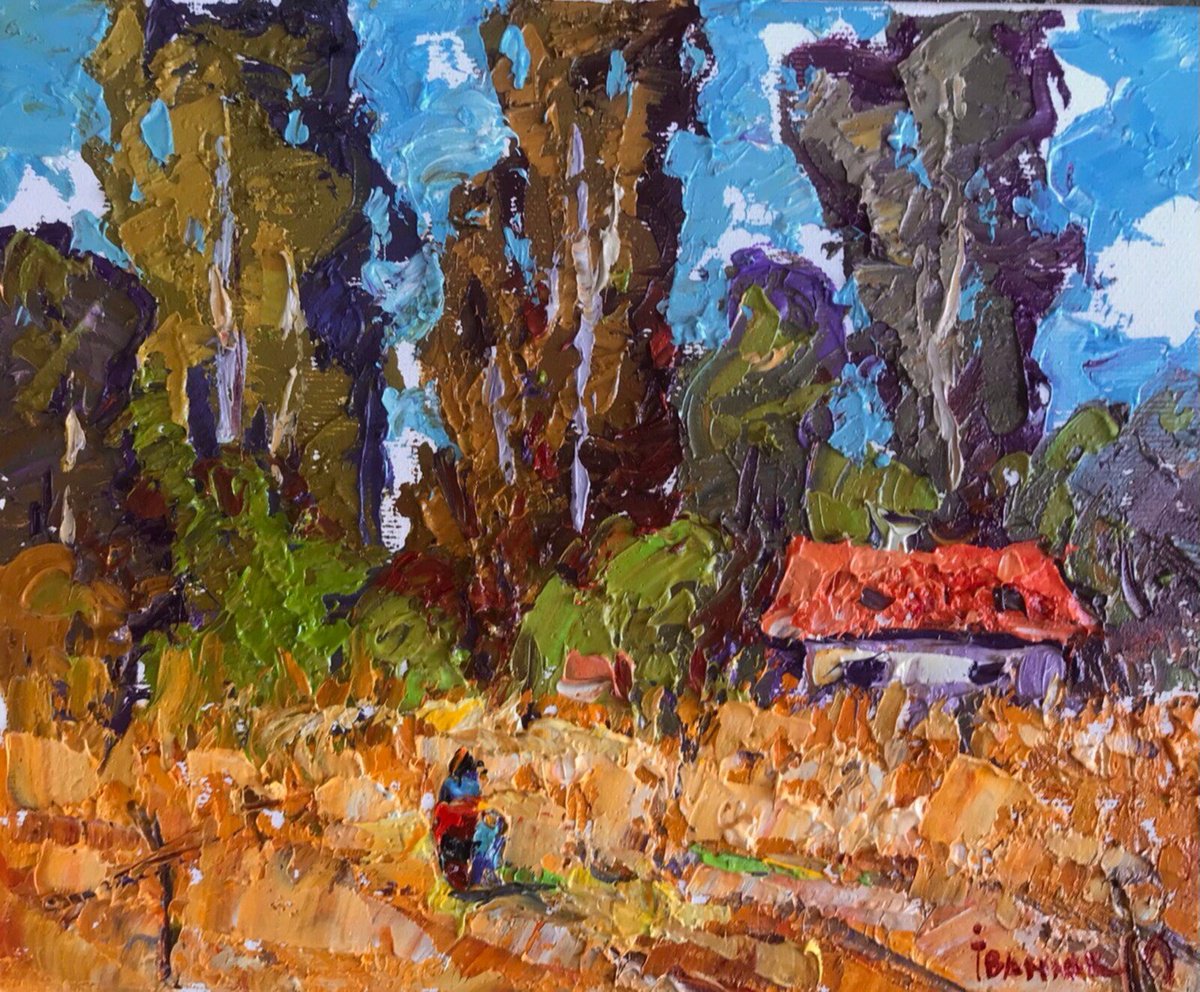 Impressionistic Landscape Oil Painting By Kalenyuk Alex, 10 X 8", Autumn Poplars, Original Artwork