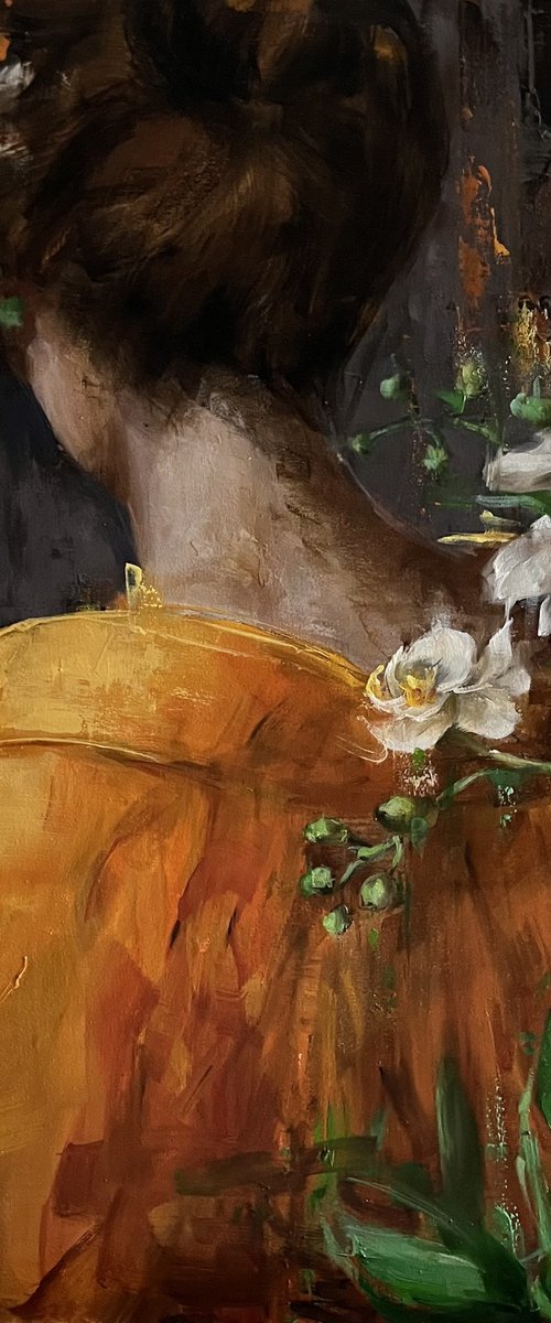 ORANGE KIMONO WHITE ORCHIDS by Elena Mashajeva-Agraphiotis