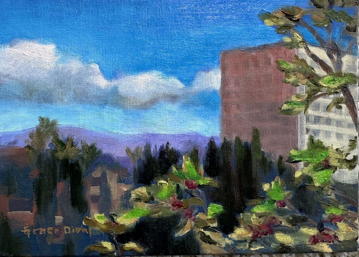 Impressionistic Cityscapes Oil Painting By Grace Diehl, 7 X 5, A View From My Studio Window, Original Artwork
