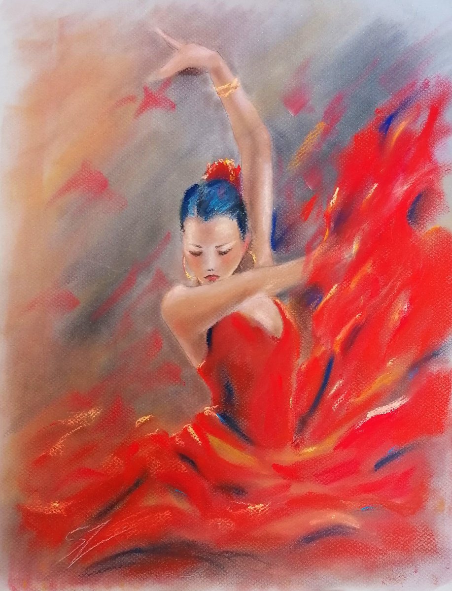 Impressionistic Portrait Painting By Susana Z. Harris, 12 X 16", Flamenco Dancer 60, Original Artwork