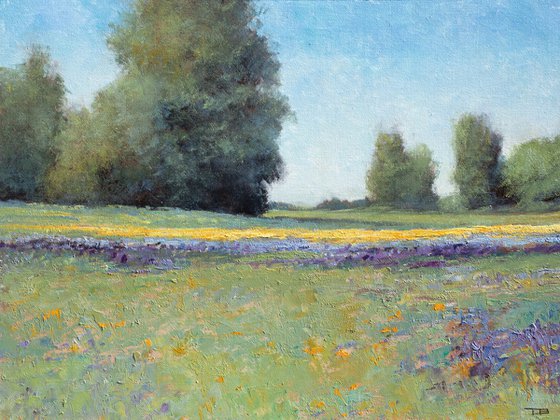 Summer Flower Field 220703, flower field impressionist landscape painting