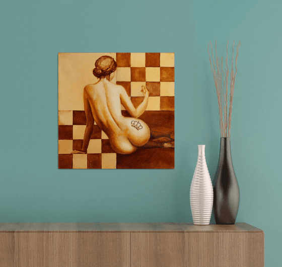 "Queen" nude girl, chess